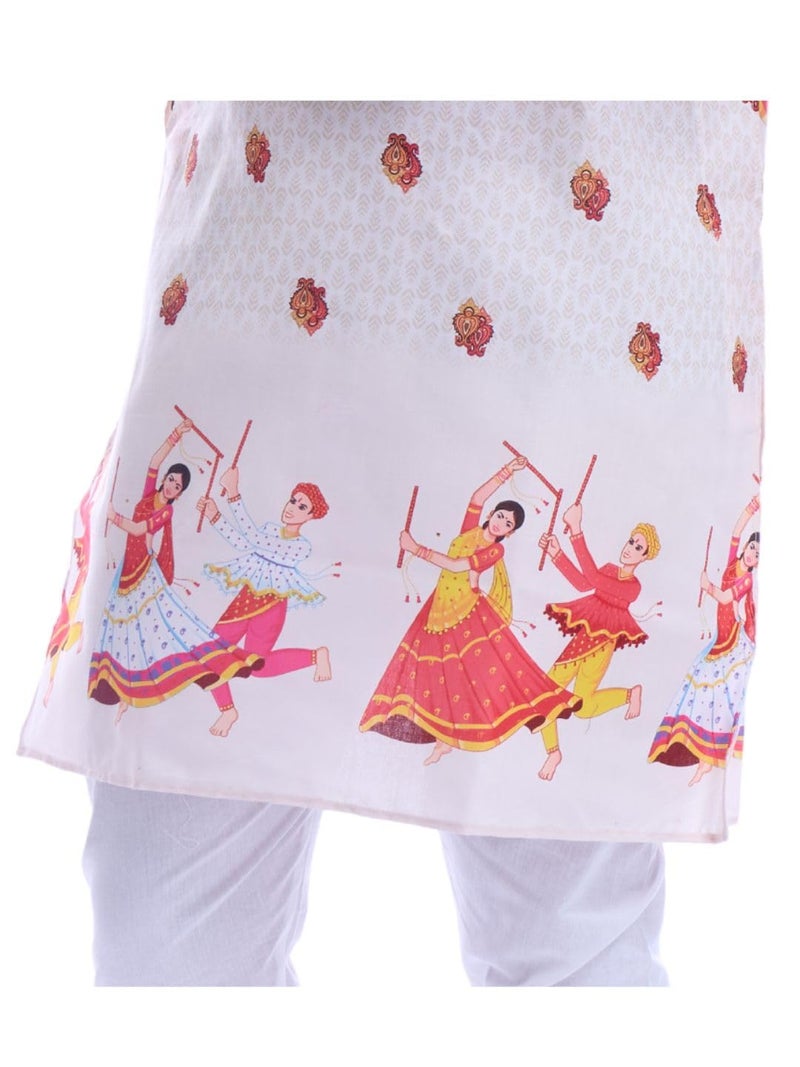 Maharaja Magic Cotton Navratri Print White Kurta for Men [MSKurta214-46] - Image 5