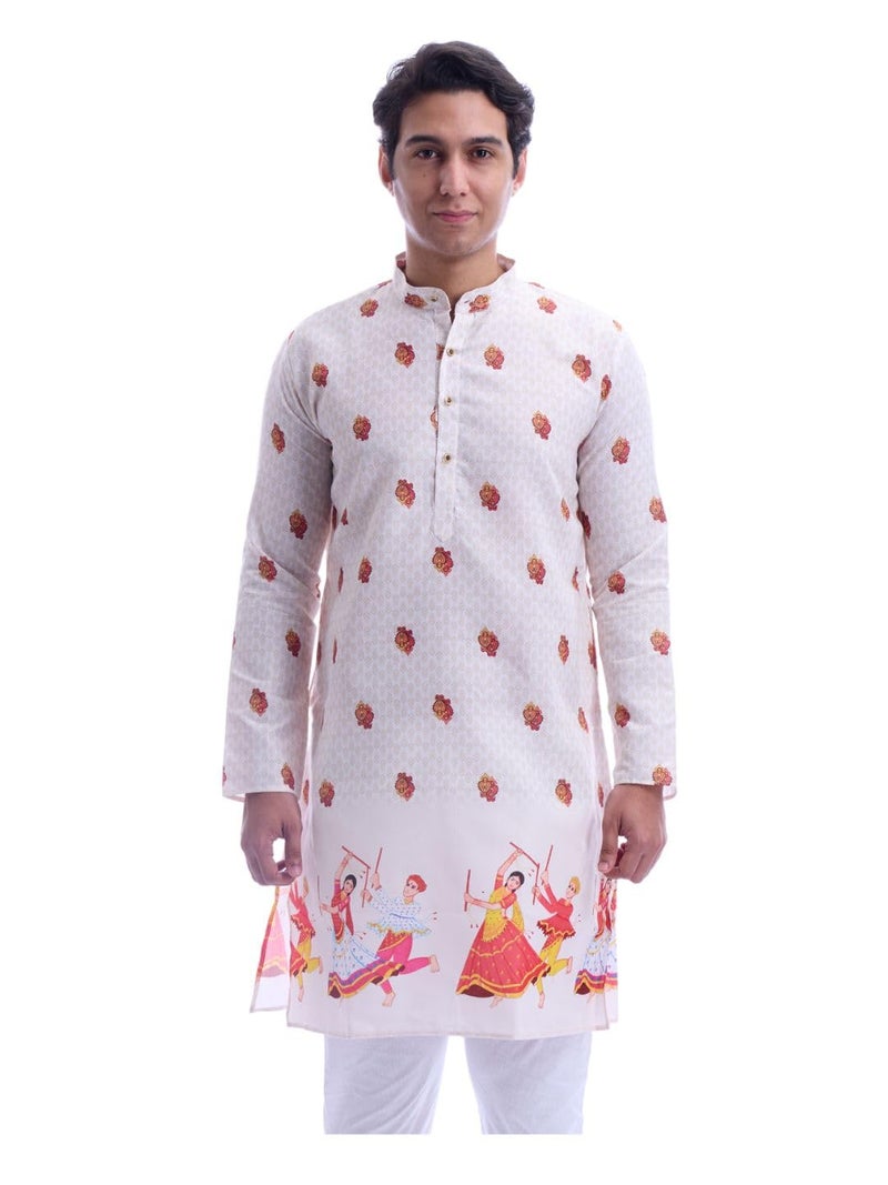 Maharaja Magic Cotton Navratri Print White Kurta for Men [MSKurta214-46] - Image 1