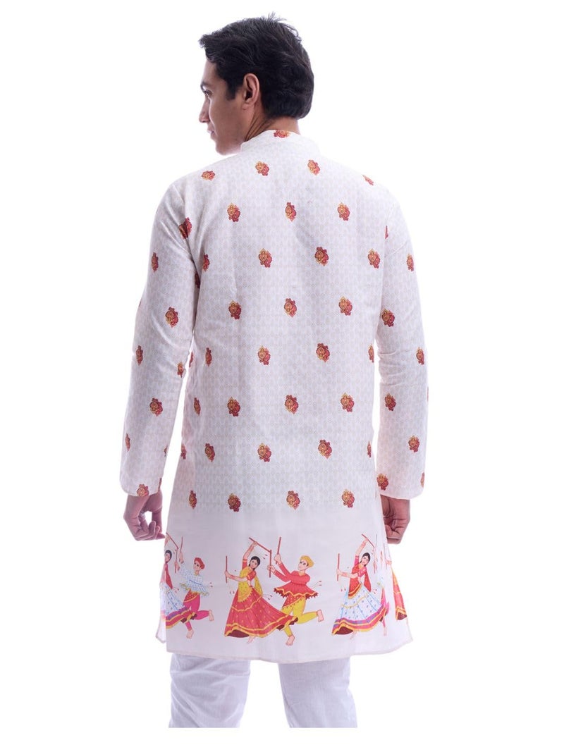 Maharaja Magic Cotton Navratri Print White Kurta for Men [MSKurta214-46] - Image 2