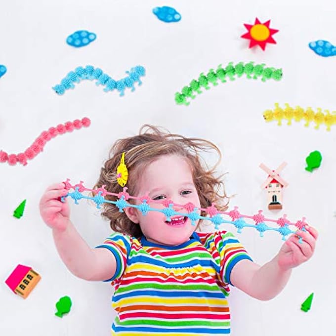 Charnoel 8 Pieces Caterpillars Sensory Toy for Anxiety Relief - Stretchy Fuzzy Worm Unicorn Play Toy for Calming and Relaxing (Caterpillars Style) - Image 4