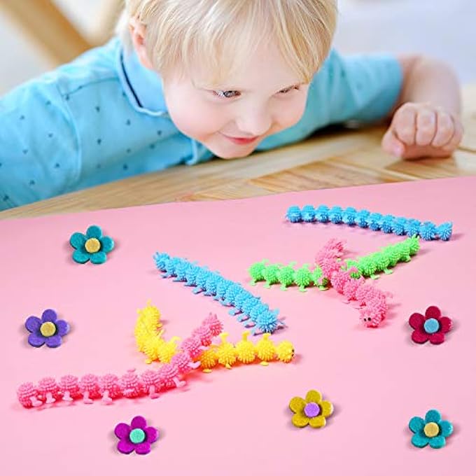 Charnoel 8 Pieces Caterpillars Sensory Toy for Anxiety Relief - Stretchy Fuzzy Worm Unicorn Play Toy for Calming and Relaxing (Caterpillars Style) - Image 5