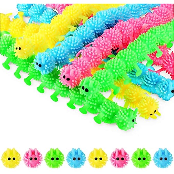 Charnoel 8 Pieces Caterpillars Sensory Toy for Anxiety Relief - Stretchy Fuzzy Worm Unicorn Play Toy for Calming and Relaxing (Caterpillars Style) - Image 1