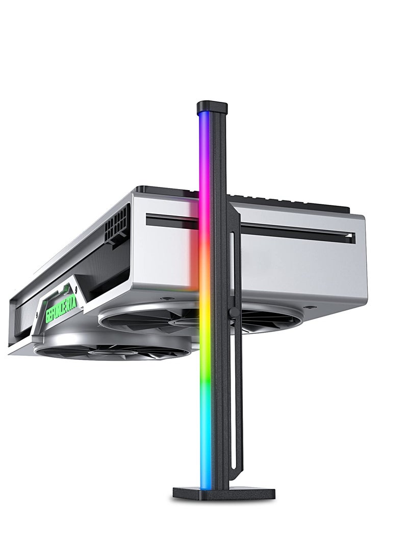Zikra Adjustable GPU Support Bracket for Graphics Card, Anti-Sag Holder with SATA Holster, Includes Flexible Silicone Rainbow Light Strip and Side Neon Lighting. - Image 1