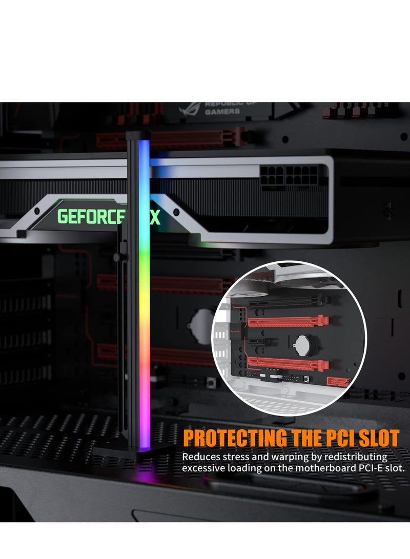 Zikra Adjustable GPU Support Bracket for Graphics Card, Anti-Sag Holder with SATA Holster, Includes Flexible Silicone Rainbow Light Strip and Side Neon Lighting. - Image 4