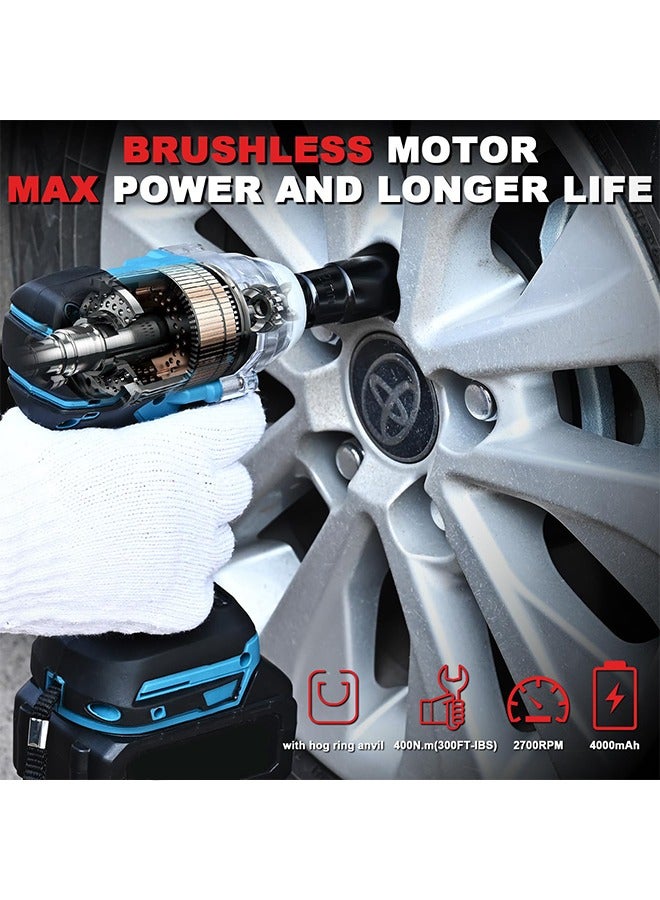 WEMART Cordless 1/2 Inch Brushless Impact Wrench, 2950RPM Cordless Impact Gun with 2 4000mAh Batteries, Charger and 6 Outlets, Electric Impact Driver for Car Home Use - Image 5