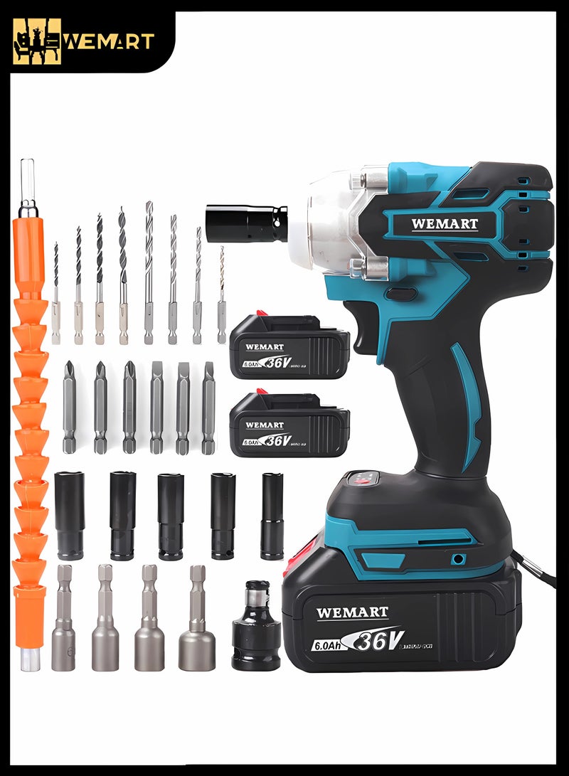 WEMART Cordless 1/2 Inch Brushless Impact Wrench, 2950RPM Cordless Impact Gun with 2 4000mAh Batteries, Charger and 6 Outlets, Electric Impact Driver for Car Home Use - Image 1
