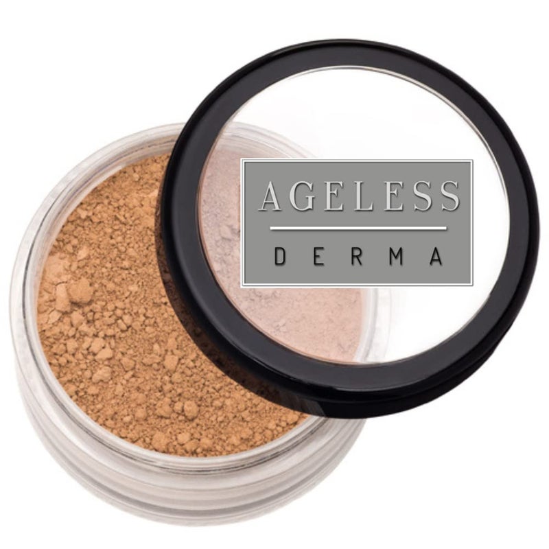 Ageless Derma Mineral Face Powder Foundation Makeup. Natural Full Coverage Loose Foundation with Vitamin and Green Tea. Made in USA