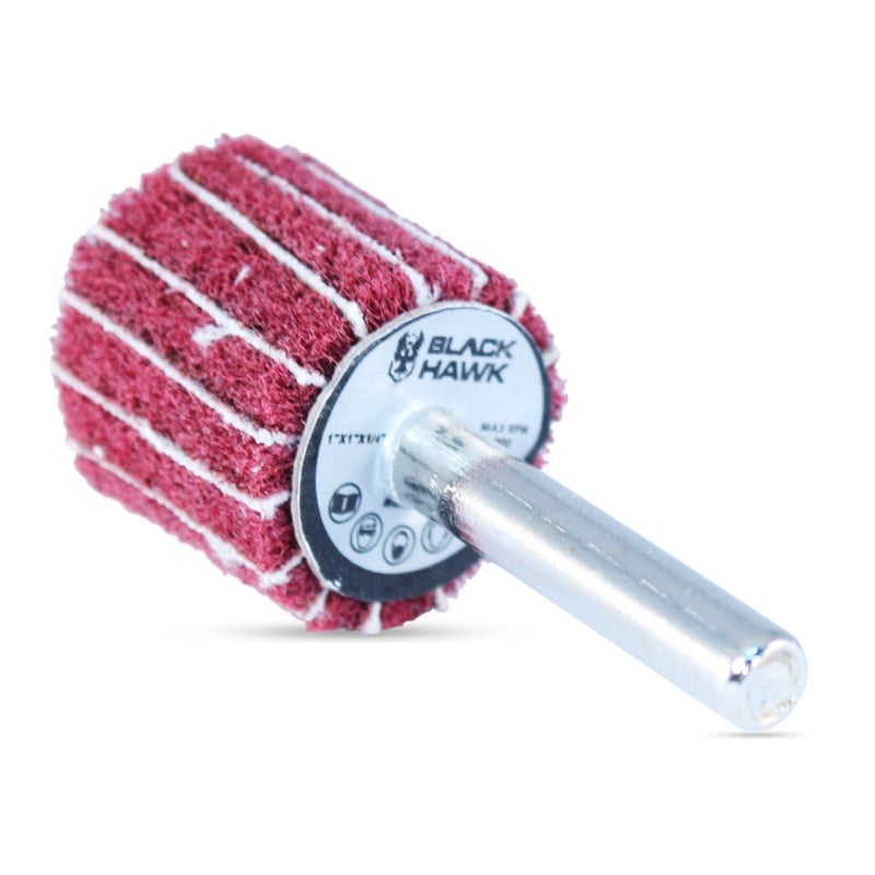 Interleaf Shank Mounted Flap Wheels for Sanding and Finishing, 1” x 1” x 1/4”, Red (Medium) - 5 Pack
