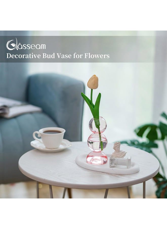 Glasseam Cute Pink Flower Vase, Unique Handmade Glass Vase for Flowers, Aesthetic Small Bud Vase Decor, Modern Ball Propagation Vase, Round Decorative Vases for Living Room Dining Table Decorations - Image 3