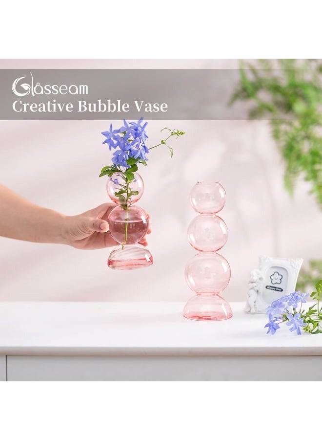 Glasseam Cute Pink Flower Vase, Unique Handmade Glass Vase for Flowers, Aesthetic Small Bud Vase Decor, Modern Ball Propagation Vase, Round Decorative Vases for Living Room Dining Table Decorations - Image 4