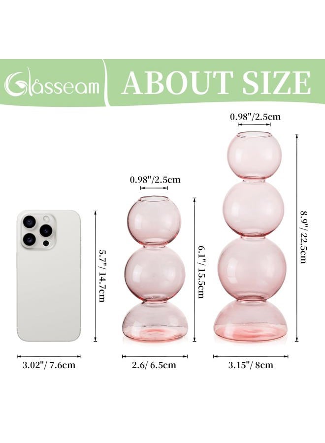 Glasseam Cute Pink Flower Vase, Unique Handmade Glass Vase for Flowers, Aesthetic Small Bud Vase Decor, Modern Ball Propagation Vase, Round Decorative Vases for Living Room Dining Table Decorations - Image 5