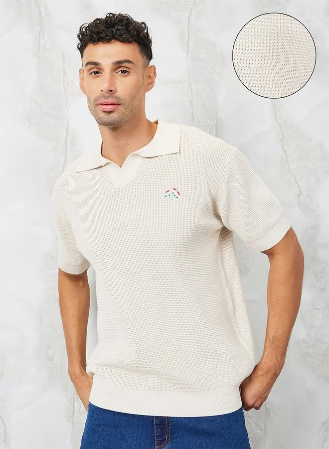 ستايلي Premium Textured Knit Revere Collar Relaxed Polo