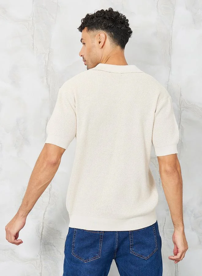 ستايلي Premium Textured Knit Revere Collar Relaxed Polo