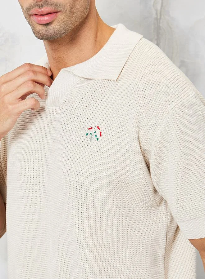 ستايلي Premium Textured Knit Revere Collar Relaxed Polo