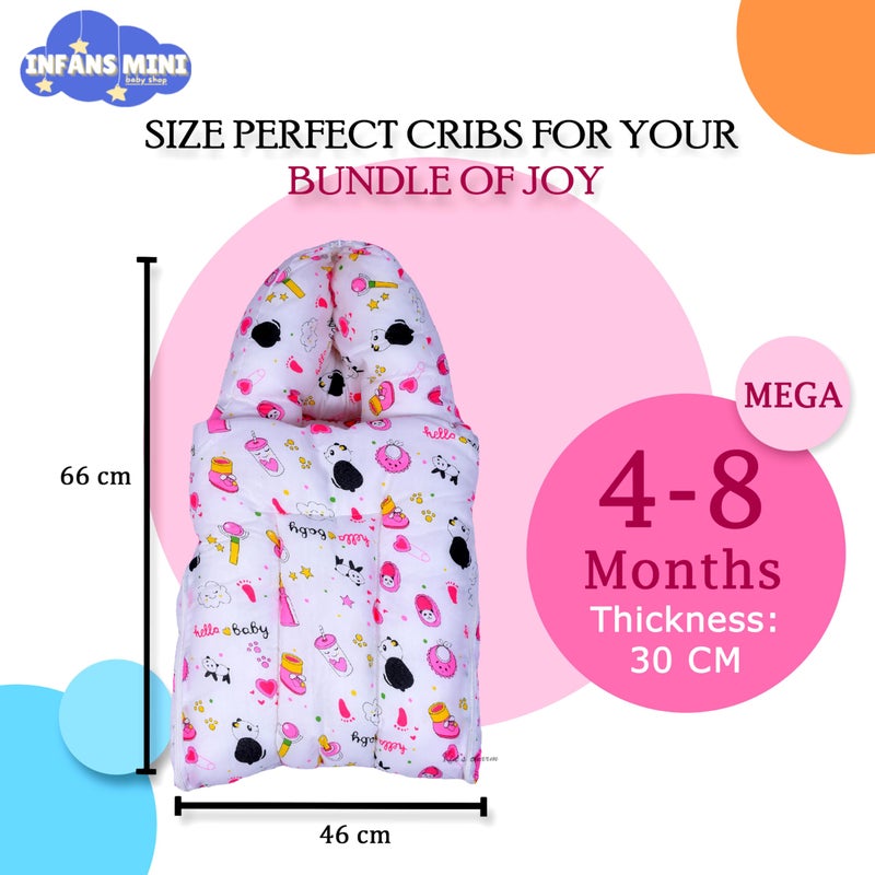 Infans Mini Panda Mega 3 in 1 Baby's Cotton Bed Cum Carry Bed Printed Baby Sleeping Bag-Baby Bed-Infant Portable for Unisex Easily Portable, Light Weight Carry for New Born 4-8 Months Old(Pink) - Image 2