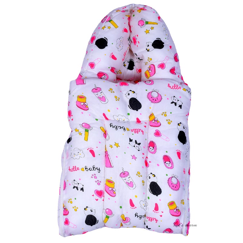 Infans Mini Panda Mega 3 in 1 Baby's Cotton Bed Cum Carry Bed Printed Baby Sleeping Bag-Baby Bed-Infant Portable for Unisex Easily Portable, Light Weight Carry for New Born 4-8 Months Old(Pink) - Image 1