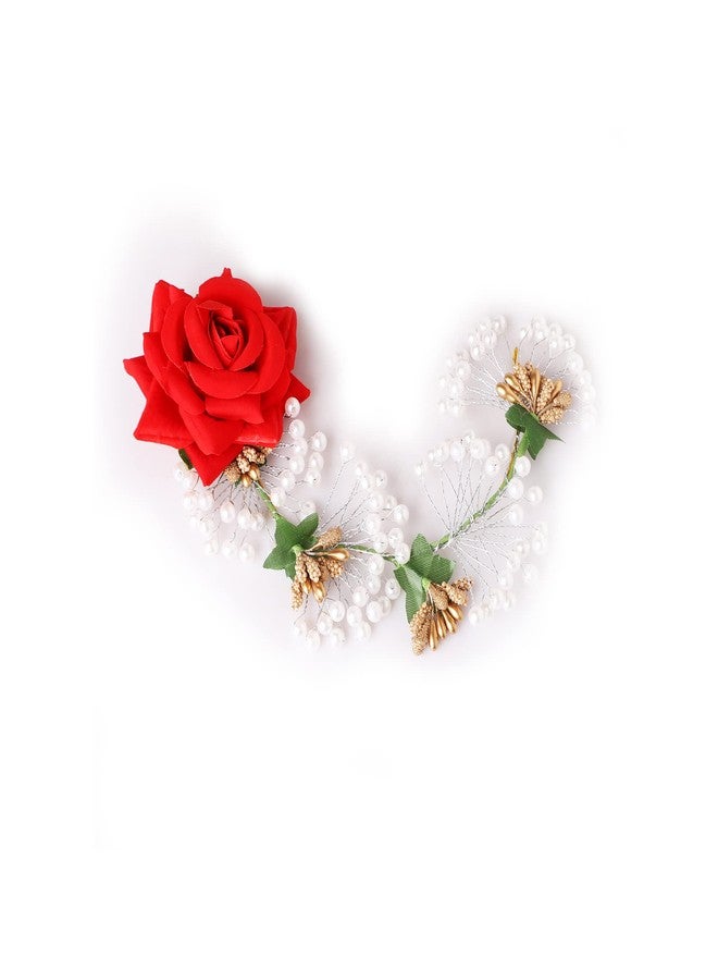 PANCIKAA Stylish Red Rose Artificial Flowers Bun Juda Bridal Brooch and Braid for Hairstyle - Image 2