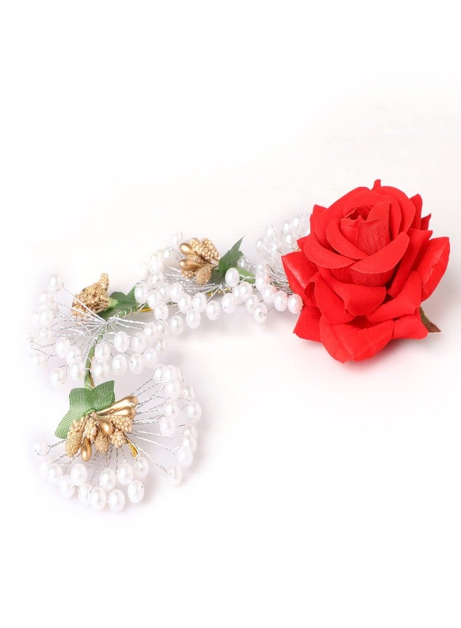 PANCIKAA Stylish Red Rose Artificial Flowers Bun Juda Bridal Brooch and Braid for Hairstyle - Image 5