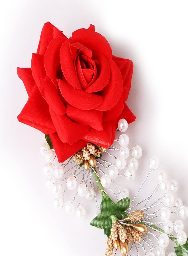 PANCIKAA Stylish Red Rose Artificial Flowers Bun Juda Bridal Brooch and Braid for Hairstyle - Image 3