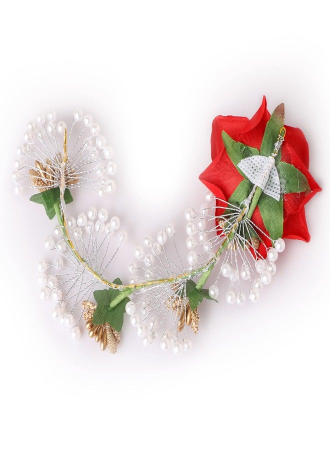 PANCIKAA Stylish Red Rose Artificial Flowers Bun Juda Bridal Brooch and Braid for Hairstyle - Image 4