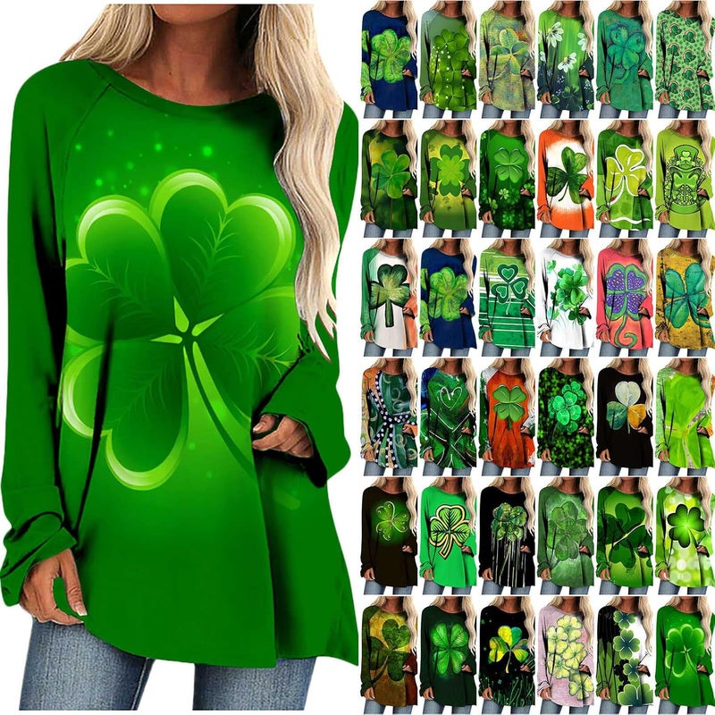 cheekyglo St Patricks Day Sweatshirts for Women Loose Long Sleeve Shirts Shamrock Print Blouse Saint Patricks Day Pullover Tops - Image 1