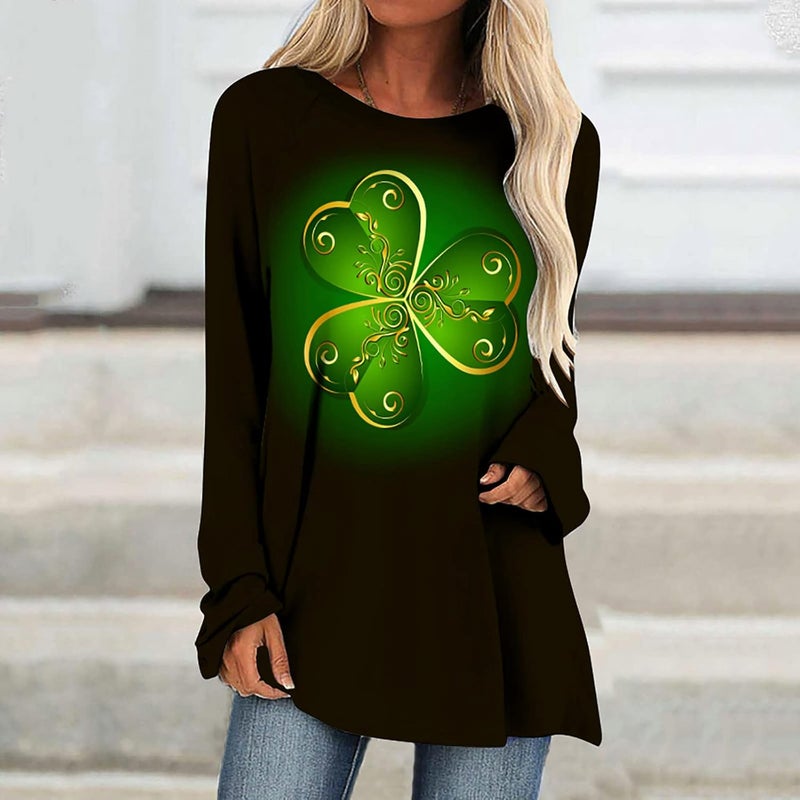 cheekyglo St Patricks Day Sweatshirts for Women Loose Long Sleeve Shirts Shamrock Print Blouse Saint Patricks Day Pullover Tops - Image 2