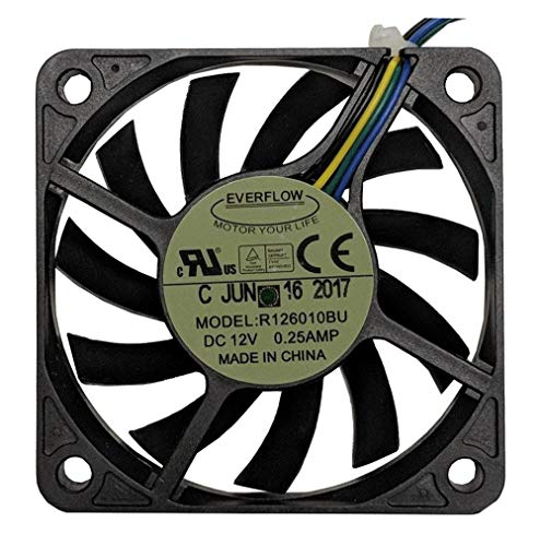 Everflow 60x60x10mm 12V DC Fan, PWM Function, Model R126010BUAF, 14005200 RPM, 2144 dBA Noise Level, 5.6621.03 CFM Air Flow, 4-Pin PWM Connector, Desktop Compatible - Image 5