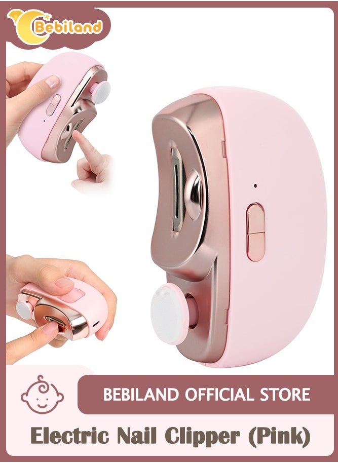 Bebiland Automatic Nail Clipper with Nail File, Electric Baby Nail Clippers with Light, Rechargeable Nail Clippers with Catcher, Electric Nail File for Baby Kids Seniors Caregivers (Pink)  - Image 1