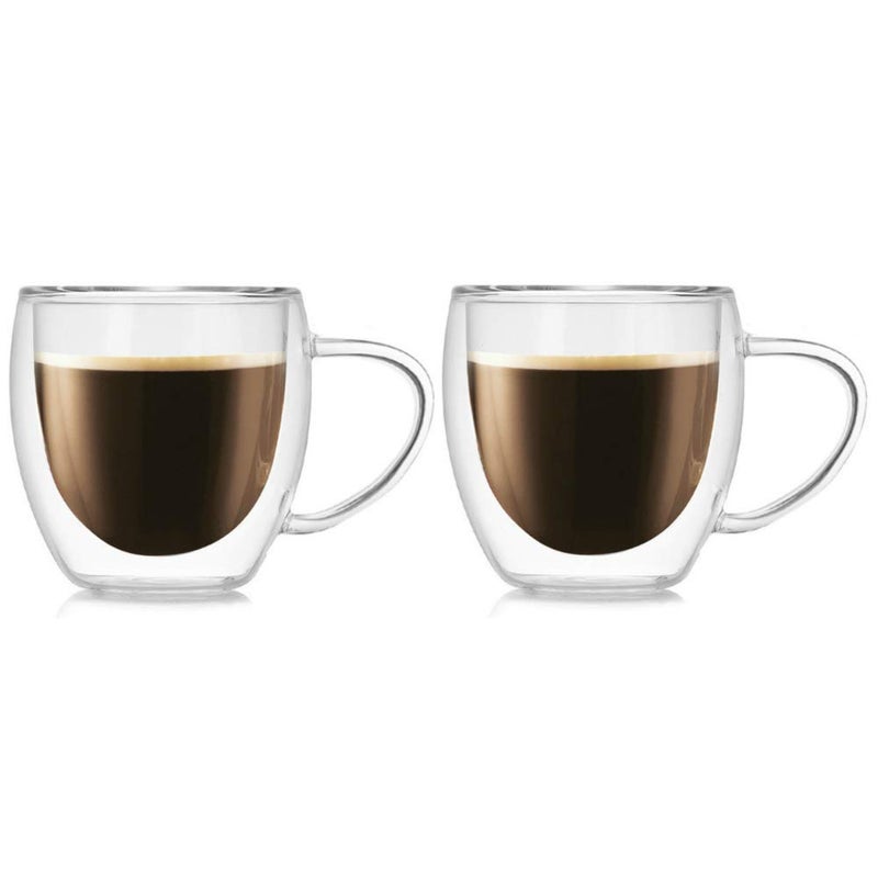 Asng 2 Pack Glass Espresso Mugs Double Wall Thermo Insulated Glass Coffee Cups Glass Coffee Mugs set 250ML85oz - Image 1