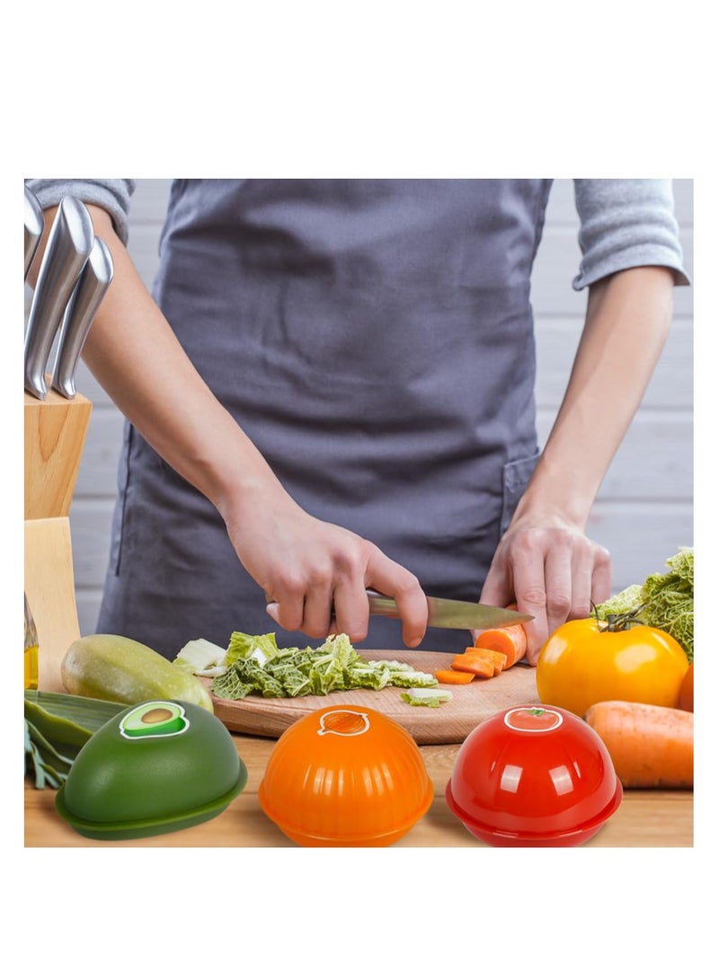3Pcs Plastic Vegetable Fresh Storage Box, Fruit and Vegetable Shaped Sealed Keeper Food Saver Storage Containers, Vegetable Crisper, Tomato Saver, Onion Container and Avocado Saver