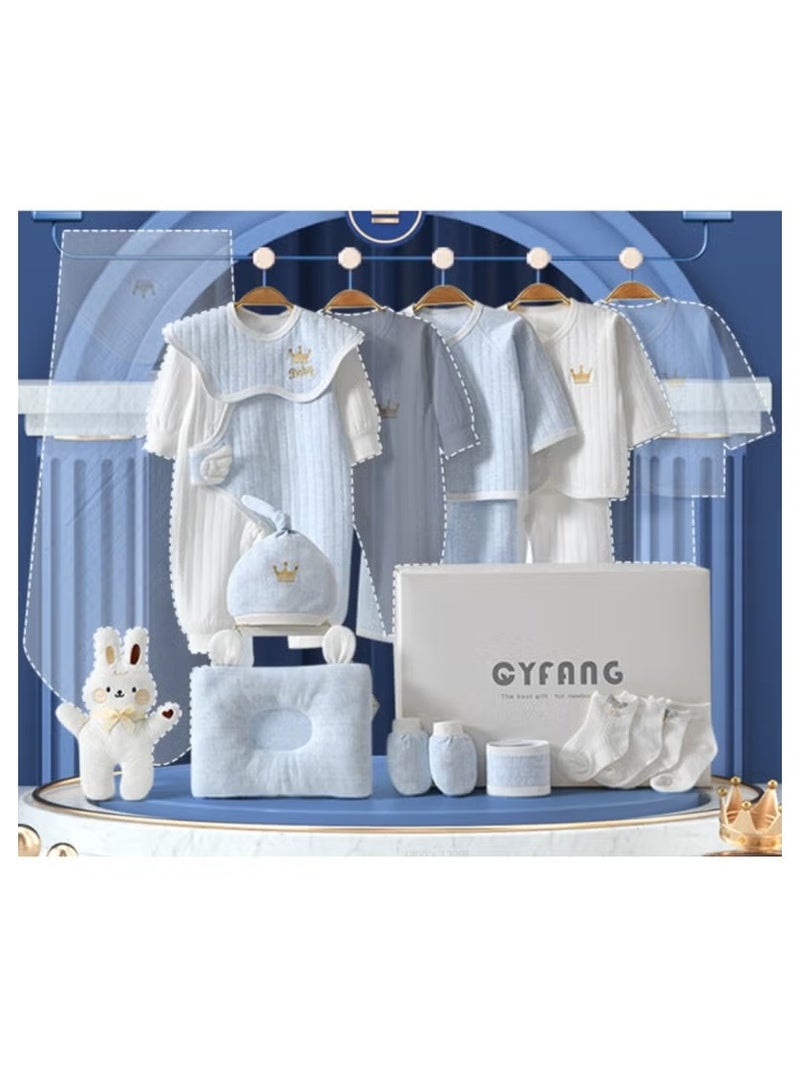 KUYING 15 Pieces Baby Gift Box Set, Newborn Blue Clothing And Supplies, Complete Set Of Newborn Clothing 