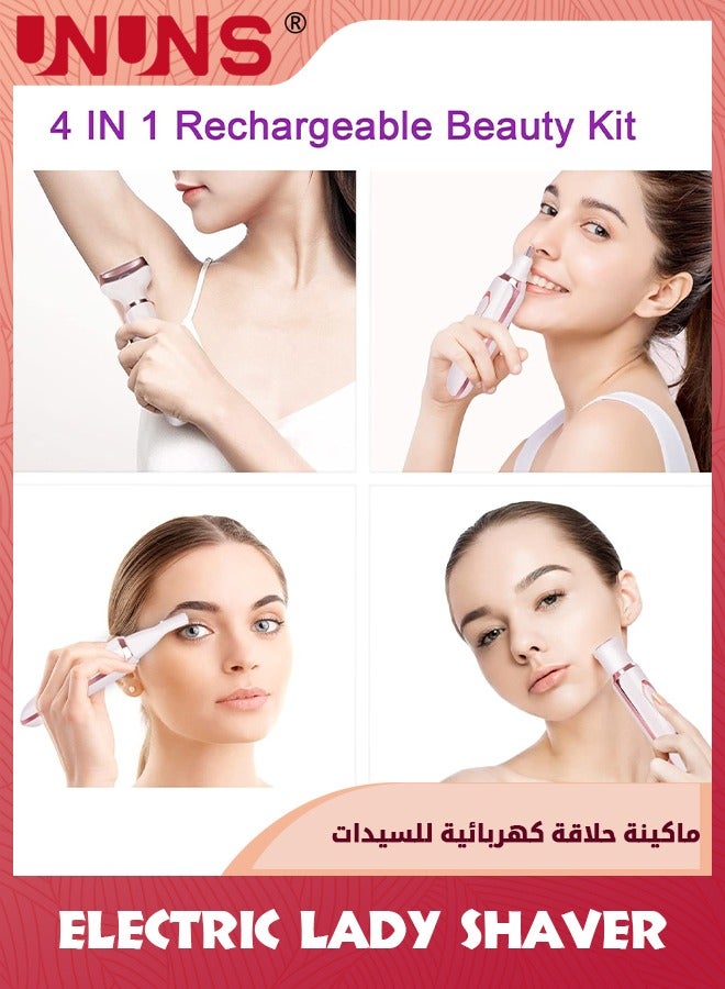 UNUNS Electric Lady Shaver,4 In 1 Electric Razor For Women,USB Rechargeable Cordless Hair Removal Set,Painless Hair Trimmer For Bikini/Nose/Armpit/Underarms/Nose/Eyebrow/Sideburn/Body Hair - Image 5