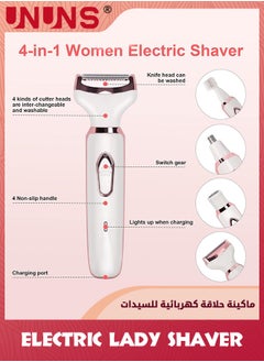 UNUNS Electric Lady Shaver,4 In 1 Electric Razor For Women,USB Rechargeable Cordless Hair Removal Set,Painless Hair Trimmer For Bikini/Nose/Armpit/Underarms/Nose/Eyebrow/Sideburn/Body Hair  - Image 2