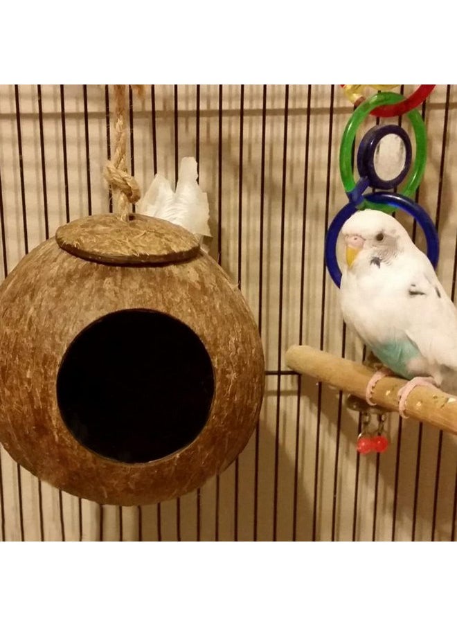 Kathson - kathson Natural Coconut Shell Bird Nest,Hanging Coco Birds House,Parrots Hide Hut Habitats Decor,Parrot Cage Accessories for Lovebirds Cockatiel Canary Budgies,Feeder Spoon,4 Toy Balls(6 Pcs) - Image 1
