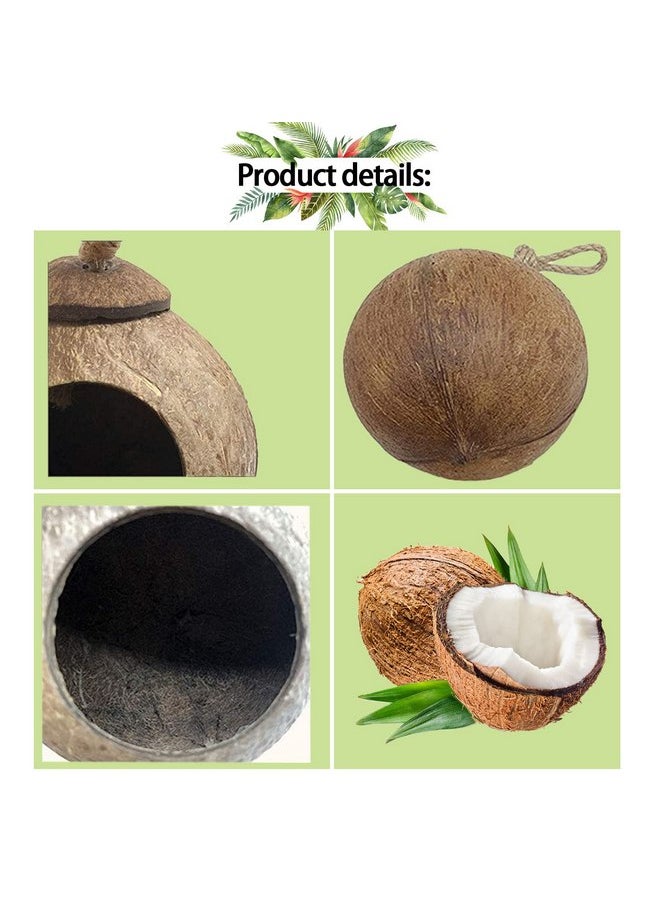 Kathson - kathson Natural Coconut Shell Bird Nest,Hanging Coco Birds House,Parrots Hide Hut Habitats Decor,Parrot Cage Accessories for Lovebirds Cockatiel Canary Budgies,Feeder Spoon,4 Toy Balls(6 Pcs) - Image 1