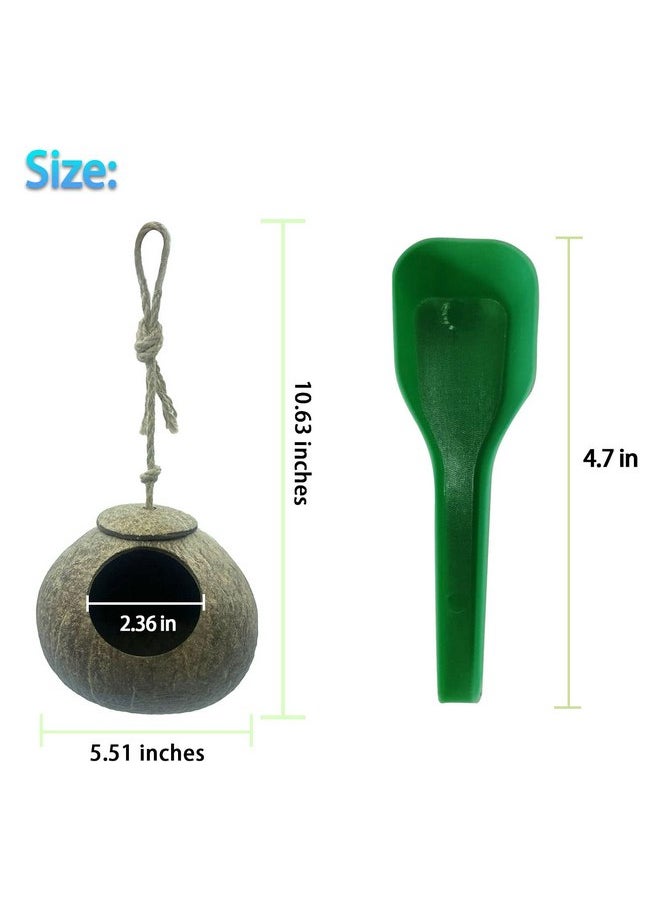 Kathson - kathson Natural Coconut Shell Bird Nest,Hanging Coco Birds House,Parrots Hide Hut Habitats Decor,Parrot Cage Accessories for Lovebirds Cockatiel Canary Budgies,Feeder Spoon,4 Toy Balls(6 Pcs) - Image 1