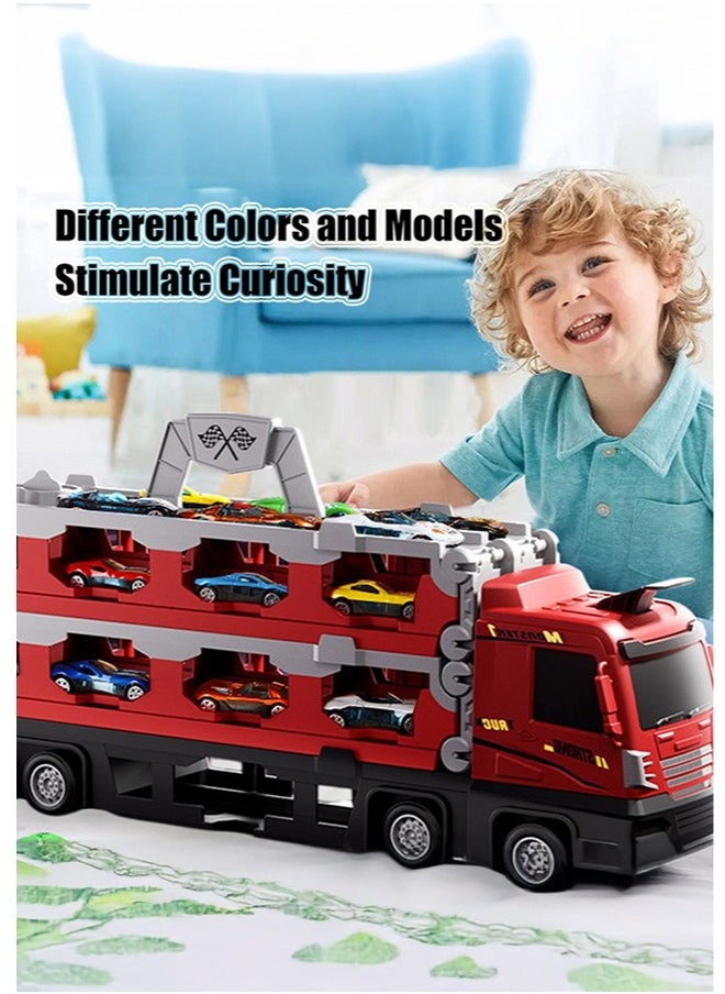 XiuWoo Mega Hauler Truck with Ejection Race Track, Big Truck 207cm Folding Storage Race Track Deformation Catapult Alloy Car, Transporter Truck Toy Set for Kids Gift with 24 Cars  - Image 2