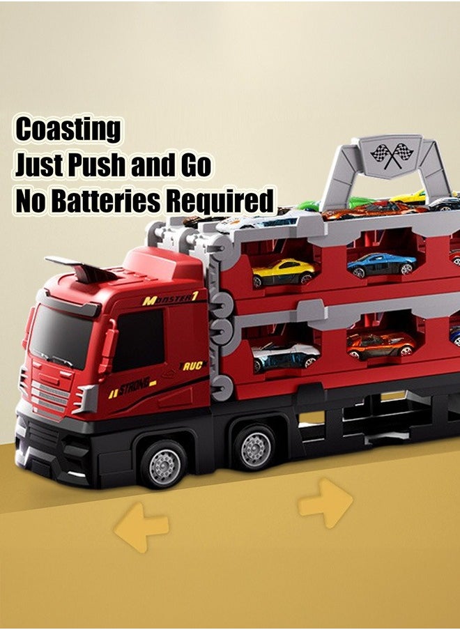 XiuWoo Mega Hauler Truck with Ejection Race Track, Big Truck 207cm Folding Storage Race Track Deformation Catapult Alloy Car, Transporter Truck Toy Set for Kids Gift with 24 Cars  - Image 5