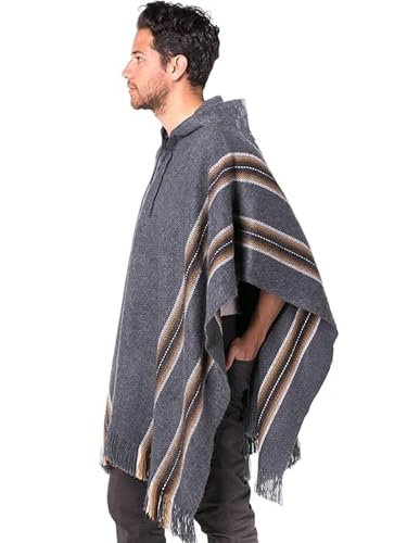 Gamboa Alpaca Poncho - Hooded, Silver, OS - Image 3