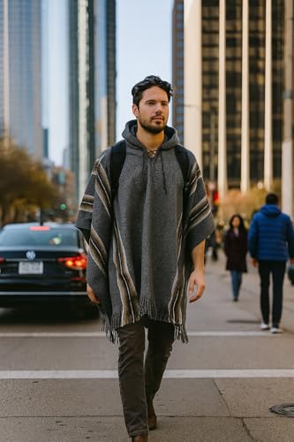 Gamboa Alpaca Poncho - Hooded, Silver, OS - Image 4