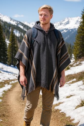 Gamboa Alpaca Poncho - Hooded, Silver, OS - Image 5