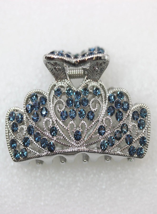 Faship Navy Blue Rhinestone Crystal Floral Hair Claw Clips - Image 2
