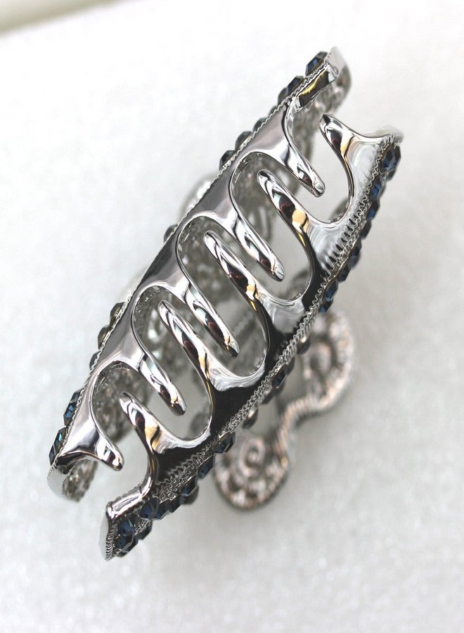 Faship Navy Blue Rhinestone Crystal Floral Hair Claw Clips - Image 4