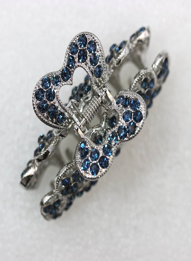 Faship Navy Blue Rhinestone Crystal Floral Hair Claw Clips - Image 3