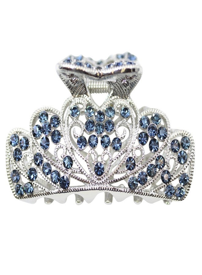 Faship Navy Blue Rhinestone Crystal Floral Hair Claw Clips - Image 1