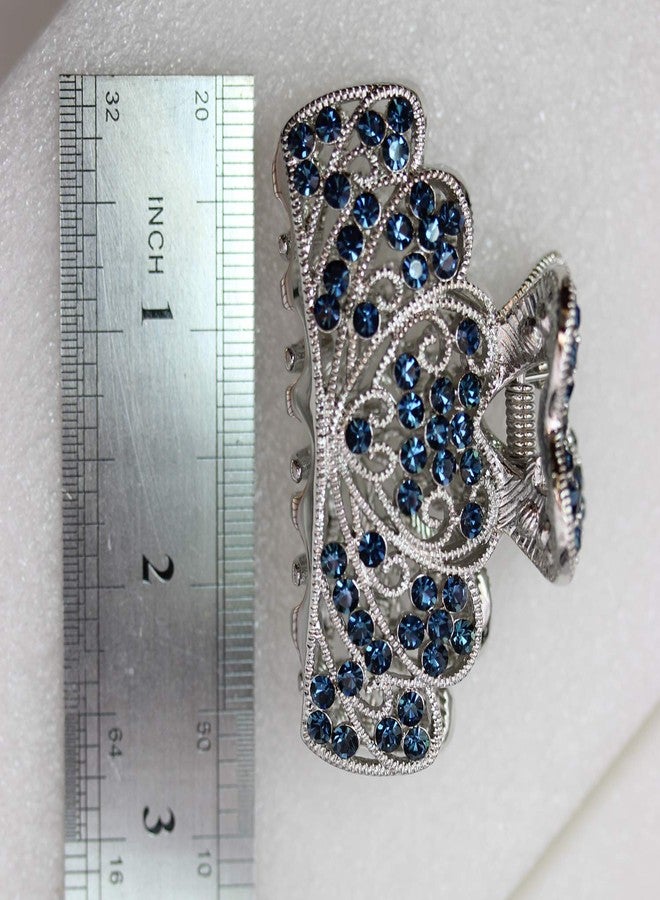 Faship Navy Blue Rhinestone Crystal Floral Hair Claw Clips - Image 5