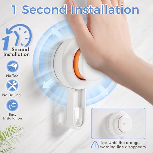 LUXEAR Suction Cup Towel Bar, 24 inches Adjustable Towel Rack Holder, No Drill & Removable Bathroom Towel Holder with 5 Sliding Hooks, Wall Mounted Towel Hanger for Shower Room, Kitchen, Door - White - Image 2