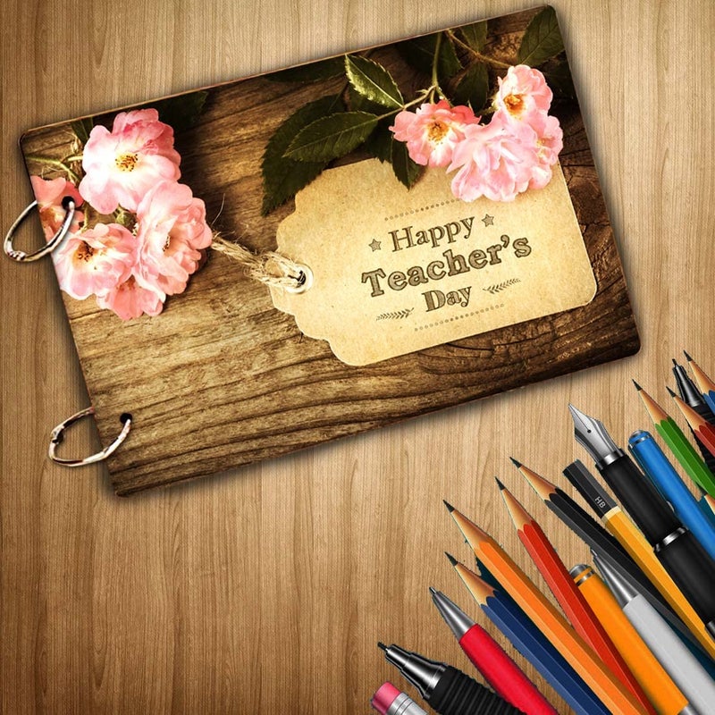 Decor1ders ألبومات صور دكور1درز الخشبية بمناسبة يوم المعلم الكبير 22x16 سم دفاتر ذكريات مع 40 ورقة سوداء لتجميع الصور - Image 4