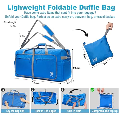 Bago Big XXL Foldable Duffel Bags for Traveling Women & Men - 140L Packable Duffle Bag for Travel with Shoe Compartment - Water Repellant, Heavy Duty, Lightweight Folding & Collapsible (Blue) - Image 4