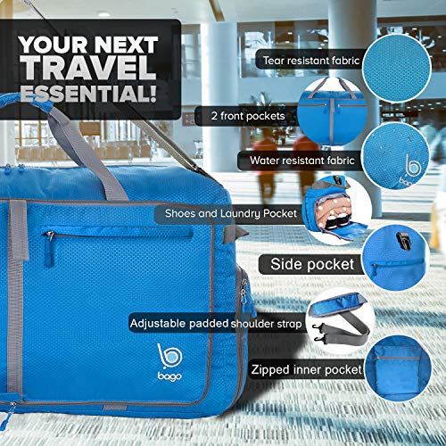 Bago Big XXL Foldable Duffel Bags for Traveling Women & Men - 140L Packable Duffle Bag for Travel with Shoe Compartment - Water Repellant, Heavy Duty, Lightweight Folding & Collapsible (Blue) - Image 3